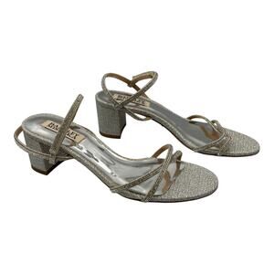 Badgley Mischka Ultima Rhinestone Embellished Block Heels Sandals Silver Size 6